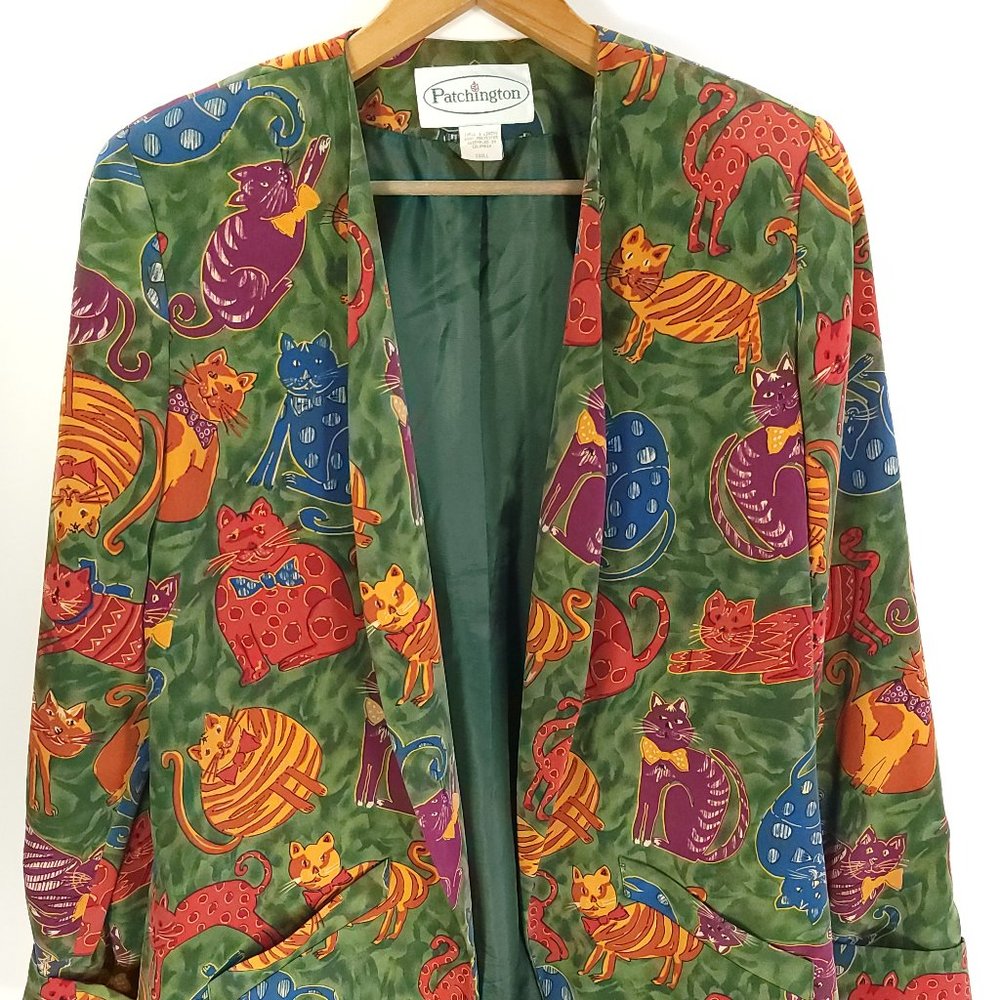 Vtg Patchington Womens Small Multicolor Cat Print Blazer Jacket